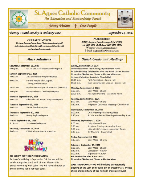 September 13 2026 Bulletin